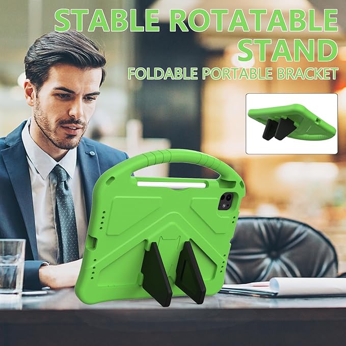Kids Case for iPad Pro 11-Inch 2022/2021/2020/2018 (4th/3rd/2nd/1st Generation) & iPad Air 5th/4th Gen Case 2022/2020 10.9" with Kickstand/Handle/Pencil Holder Stand Girl Boy Cover, Green
