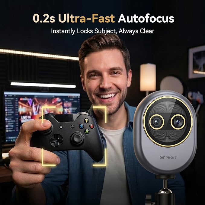 EMEET Piko Dual-Camera 4K Webcam for Streaming, Wide-Angle & Telephoto Cameras, Max 11X Hybrid Zoom, 0.2s Autofocus, Remote Control, 3 Mics, Panda Privacy Cover, USB C-C&C-A, for Streaming/Work/Study