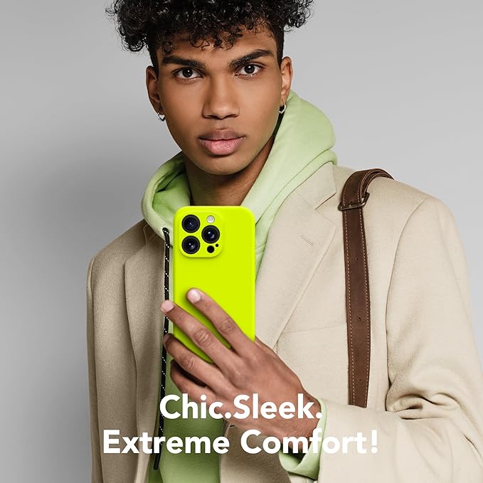 Magnetic for iPhone 14 Pro Max Case, Compatible with MagSafe, [Full Camera Protection][Screen Protector] Silicone Shockproof Protective Phone Case for iPhone 14 Pro Max, Fluorescent Green