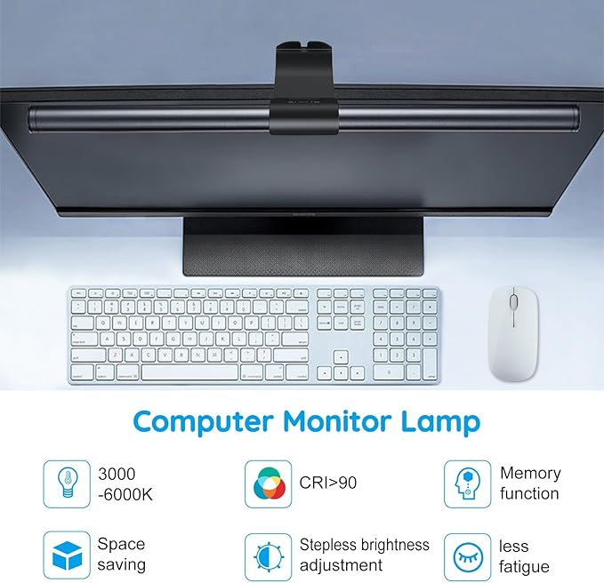 OOWOLF Monitor Light Bar, Ra90 Computer Monitor Lamp for Eye Caring, USB Reading Lamp Task Lamp, Dimmable Light Bar with Memory, No Glare Space Saving Home Office 16.20" 1-Pack