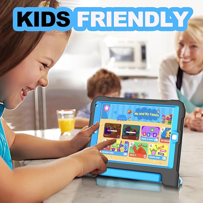 YIHE Kids Case for iPad 9.7 Inch with Screen Protector, Shockproof Handle Convertible Stand Case for iPad 9.7 6th/5th Generation 2018/2017, iPad Air 2/1& iPad Pro 9.7, Black Blue