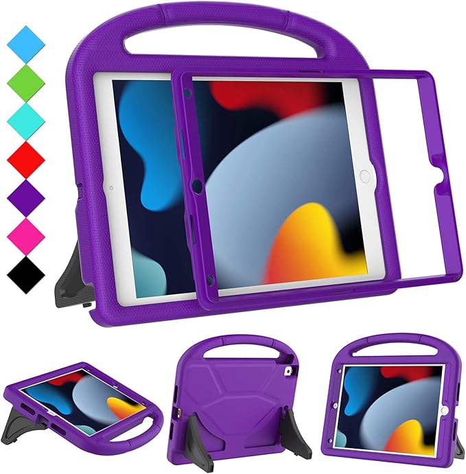 Kids Case for iPad 10.2 & 10.5, iPad 9th/8th/7th Generation 10.2" 2021 2020 2019 Case with Screen Protector, iPad Air 3rd Gen/Pro 10.5 inch Protective Cover with Handle Stand, Purple