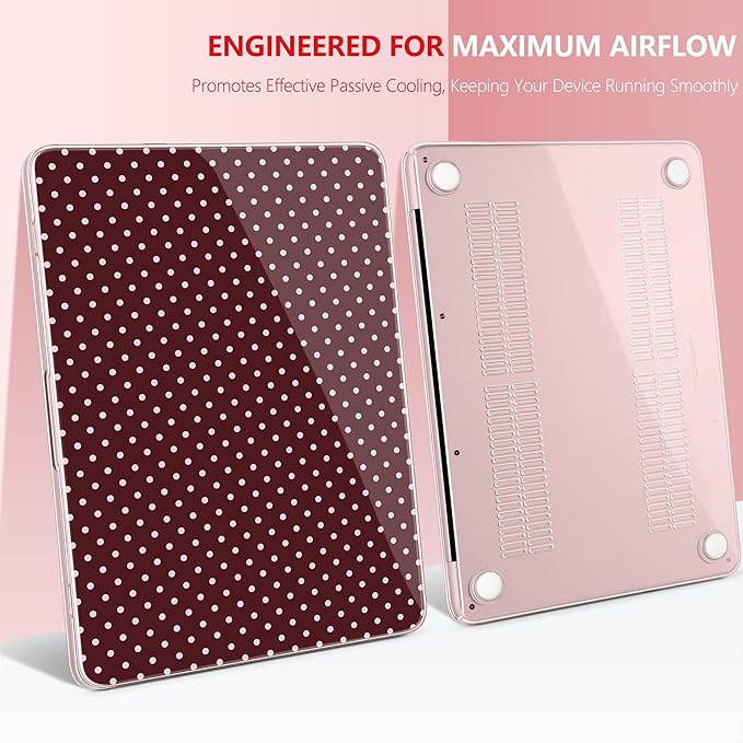 DONGKE for MacBook Neo 13 Inch Case 2026 (Model A3404, A18 Pro chip), Stylish Pattern Protective Hard Shell with Screen Protector, Keyboard Cover & USB-C Adapter - Burgundy Polka Dots