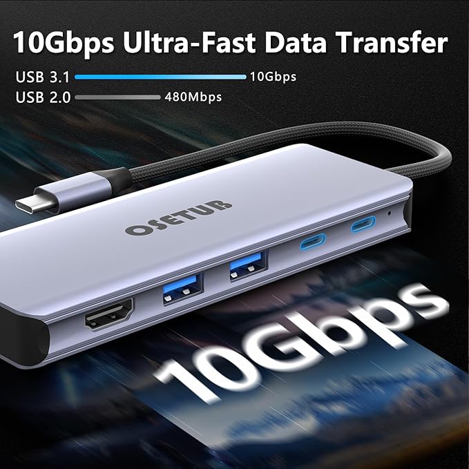 USB C Hub M.2 NVMe SSD Enclosure, 6 in 1 USB C Hub Multiport Adapter Fits PCIe 3.0 NVMe M.2 SSD, with 4K/60Hz HDMI,10Gbps USB 3.1 Gen2(2 Ports),10Gbps USB-C,100W PD Compatible with MacBook Pro