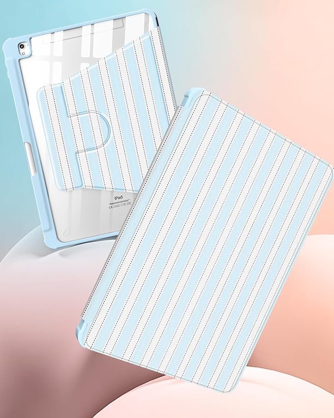 Uppuppy for iPad 9th/8th/7th Generation Case for iPad Air 3rd/ Pro 10.5” Case - 360 Rotating Stand Folio Smart Cover with Pencil Holder for Women Girl, BW Stripes for Apple Tablet 7/8/9 Gen 10.2 inch
