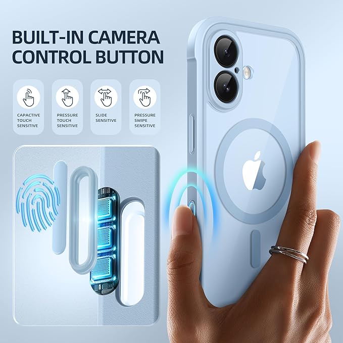 BERFY for iPhone 17 Case, Compatible with MagSafe, Built-in Glass Screen Protector, Camera Protection, Shockproof Full Body Phone case 6.3", Clear Blue