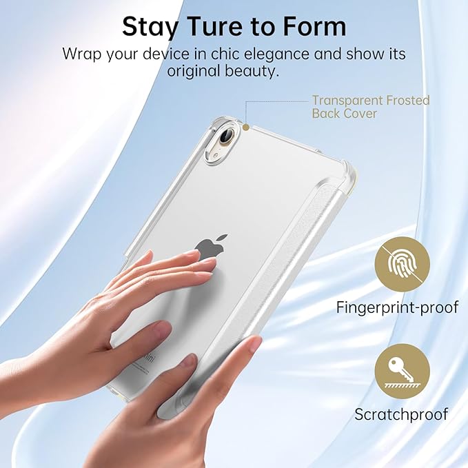 MoKo for iPad mini 7 A17 Pro Case 2024, iPad mini 6th Generation Case 8.3 Inch 2021 with Pencil Holder, Slim Light Trifold Smart Protective Cover with Hard PC Translucent Back Shell, White