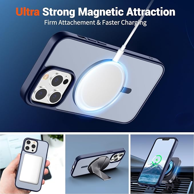 SUPFINE Magnetic for iPhone 12 Pro Max Case (Compatible with MagSafe) (Military Grade Drop Protection) Translucent Matte Shockproof with Anti-Fingerprint Phone Case,Navy Blue