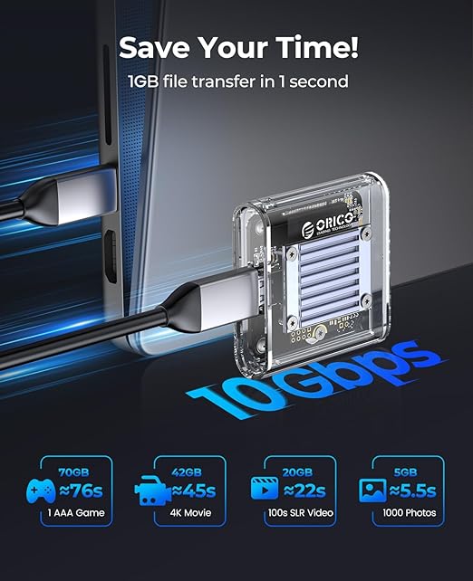ORICO M.2 2230 NVMe SSD Enclosure, 10Gbps USB C 3.2 Gen2 to NVMe Adapter Compatible with iPhone 15/16 Pro Max ProRes, M.2 Reader Supports UASP, Trim, M-Key(B+M Key) - TC20