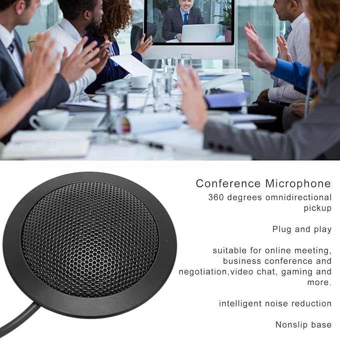 Cyrank USB Conference Microphone, USB Microphone Computer Desktop Mic 360° Omnidirectional Condenser Microphone for Pc Desk Microphone for Video