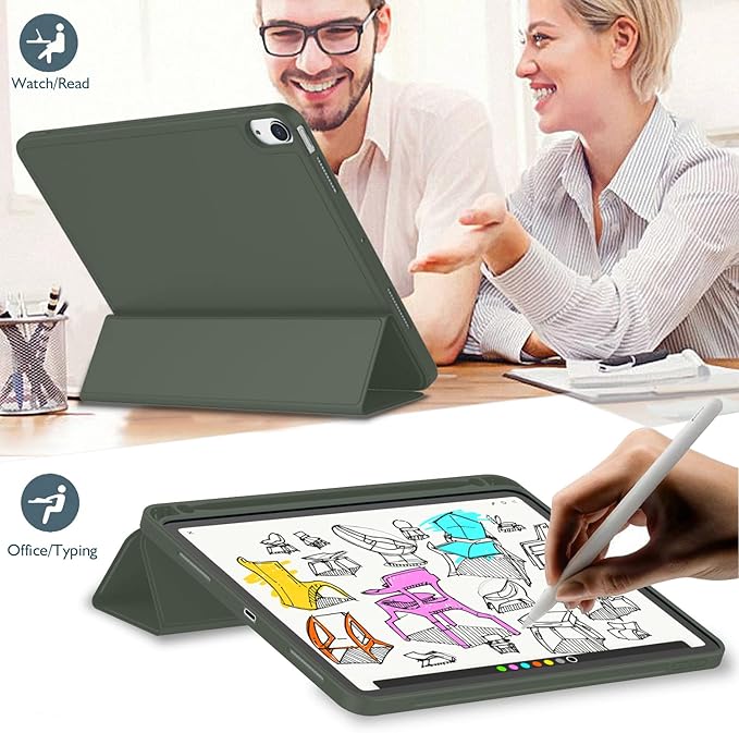 iMieet iPad Air 11 Inch Case M4/M3/M2(2026/2025/2024), iPad Air 5th/4th Generation Case 2022/2020 10.9 Inch with Pencil Holder,Trifold Stand Smart Case with Soft TPU Back(Dark Green)