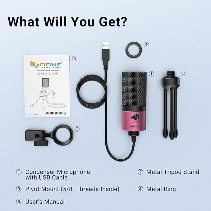 FIFINE USB Podcast Condenser Microphone Recording On Laptop, No Need Sound Card Interface and Phantom Power-K669