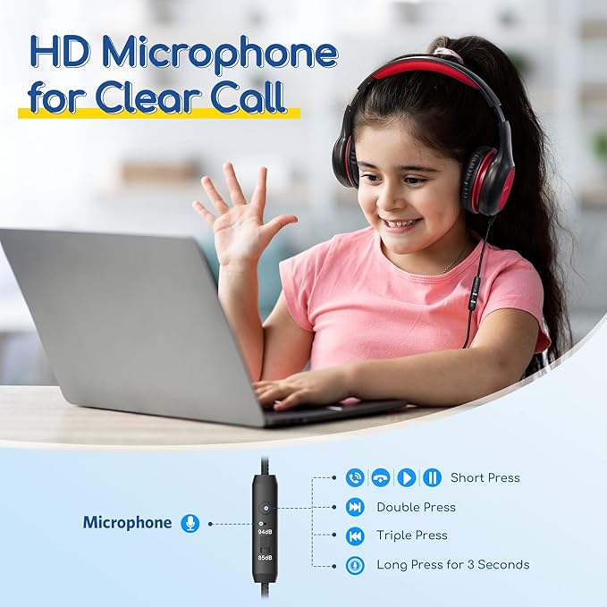 EarFun 2Packs Kids Headphones Wired with Microphone, 85/94dB Volume Limit Headphones for Kids, Portable Wired Headphone with Shareport, Stereo Sound Foldable Headset for School/Tablet/iPad/Kindle