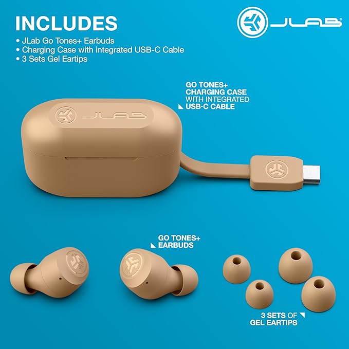 JLab Go Air Pop+ Tones True Wireless Earbuds, in Ear Bluetooth Headphones with Microphone, 35H Playtime, USB-C Charging Case, Dual Connect, EQ3 Sound, IPX4, 728 N