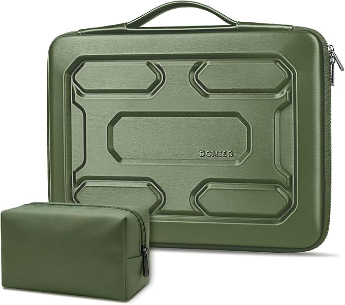 DOMISO Laptop Hard Case 17-17.3 inch Waterproof Shockproof Hard Shell Laptop Sleeve with Handle & Storage Pocket, Compatible with MacBook, HP, Dell, Green