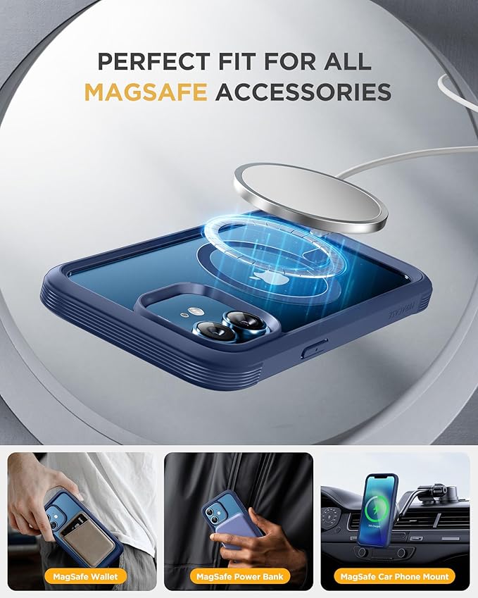 Miracase Glass Series Designed for iPhone 12/12 Pro 6.1 Inch, Upgrade Full-Body Magnetic Case with Built-in 9H Tempered Glass Screen Protector, with Camera Lens Protector, Magnetic Blue