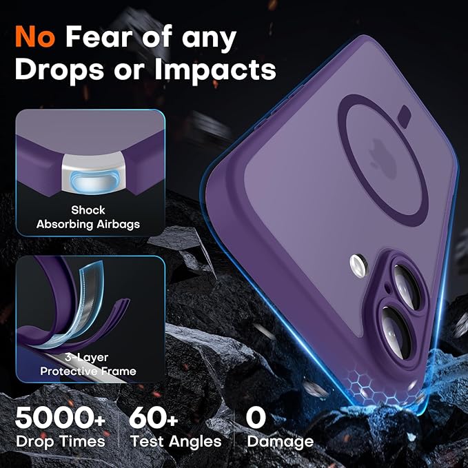 TOCOL for Phone 16 Case, Compatible with Magsafe Charger, Full Camera Protection, Drop Protection, Translucent Matte Phone Case for iPhone 16 6.1 inch (Midnight Purple)