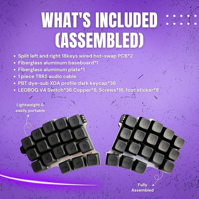 Split Ergonomic Mechanical Keyboard, Powered by QMK, Keyboard Comes Fully Assembled with MX Switch Support, 36-Key Layout, USB-C Connectivity, 28 Extra Keycaps & Switches Included