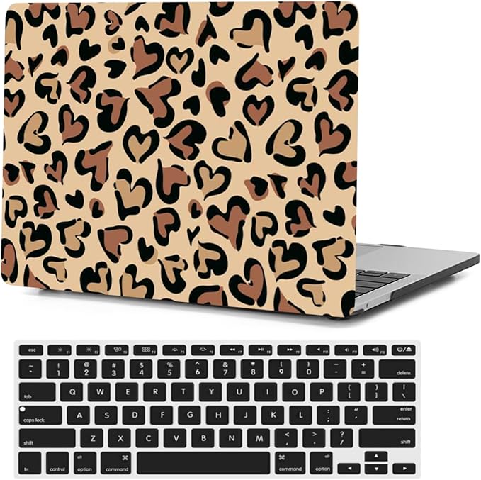 Shell Compatible with MacBook Pro 15 Inch Case 2019 2018 2017 2016 Release Model A1990 A1707 with Touch Bar Touch ID, Plastic Protective Laptop Hard Case & Keyboard Cover,Heart Leopard