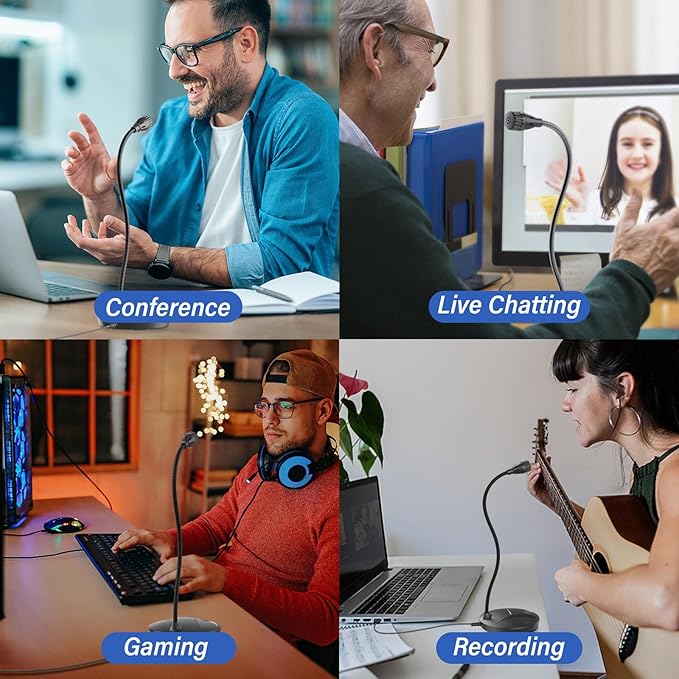 Instrument Microphone for Singing, Podcasting, Voice Video Recording, Plug & Play USB Desktop Microphone for PC with Mute Button & LED Indicator, Compatible with Windows/Mac