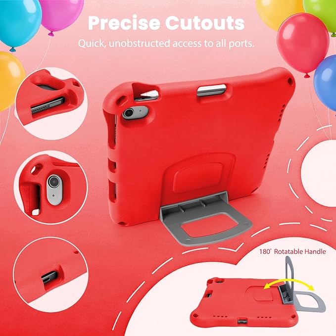 Kids Case for New iPad 11th Gen (A16) 11-inch 2025 & 10th Generation 10.9" 2022 & Air 11" 2025/2024 & Air 5th/4th Gen & Pro 11,Durable Shockproof Cover with Pencil Holder Handle Stand.Red
