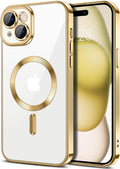 Hython Magnetic Clear for iPhone 15 Plus Case with Camera Lens Protector [Compatible with MagSafe] Luxury Plating Edge Slim Soft TPU Cover Protective Phone Case for iPhone 15 Plus 6.7", Gold