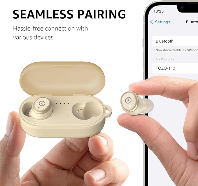 TOZO T10 Wireless Earbuds Bluetooth 5.3 Headphones, App Customize EQ, Ergonomic Design, 55H Playtime, Wireless Charging Case, IPX8 Waterproof Sound in-Ear Headset, New Version