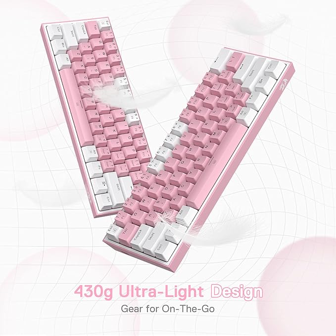 Redragon K617 Fizz 60% Wired RGB Gaming Keyboard, 61 Keys Hot-Swap Compact Mechanical Keyboard w/White and Pink Color Keycaps, Linear Red Switch, Pro Driver/Software Supported