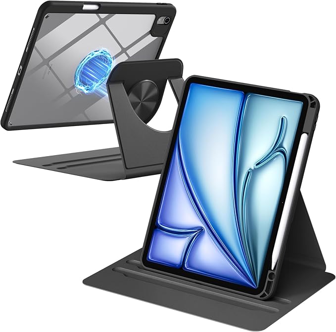 Wenlaty for iPad Air 11 inch Case (M4/M3/M2) & Air 5th/4th Generation Case 10.9 inch,for iPad Pro 11 inch 4/3/2/1 Gen,360° Rotating Cover,Detachable Magnetic Back,Pencil Holder,Auto Sleep/Wake,Black