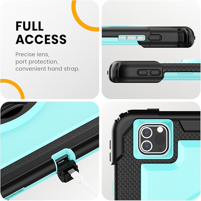 Timecity for iPad Pro 12.9 Case 6th/5th/4th/3rd Gen, 360° Rotating Stand, Pencil Holder & Wireless Charging, Shockproof with Screen Protector & Shoulder Strap -for Designers & Professionals-Light Blue
