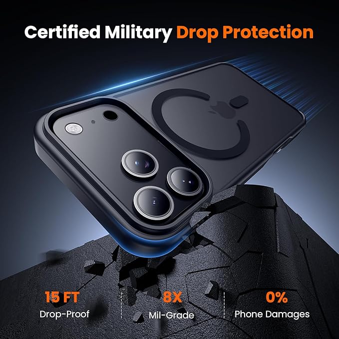 toushion 3 in 1 for iPhone 17 Pro Max Case Matte Black,Fits MagSafe, Screen Protector*1 Camera Lens Protector*1,Matte Skin Feeling Back, Cover Military-Grade Protection