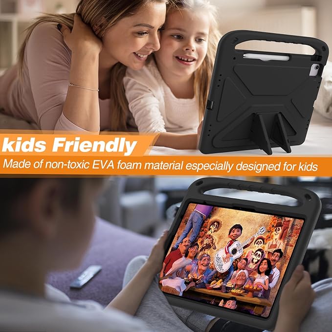 Kids Case for iPad Air 13 inch M4/M3/M2 (2026/2025/2024) & iPad Pro 13 inch M5/M4 (2025/2024) & iPad Pro 12.9 inch Case 6th/5th/4th/3rd Generation with Pencil Holder/Handle Stand Cover, Black