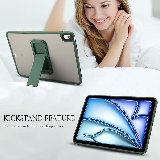 Shockproof Case for iPad Air 11-inch M4/M3/M2 (2026/2025/2024) for Women Men, Kickstand Slim Fit Rugged Bumper Lightweight Anti-Scratch Bumper Case Cover for iPad Air 11", Green