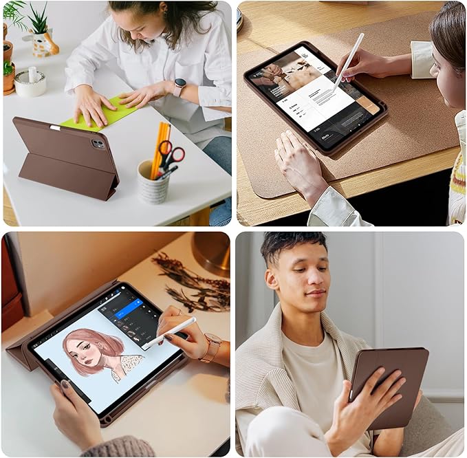 Kidopire New Compatible with iPad Pro 11 Inch Case (M4 2024/M5 2025) with Pencil Holder, Smart Cover with Protective Trifold Stand & Soft TPU Back, Auto Wake/Sleep, Support Pencil Pro, Dark Brown