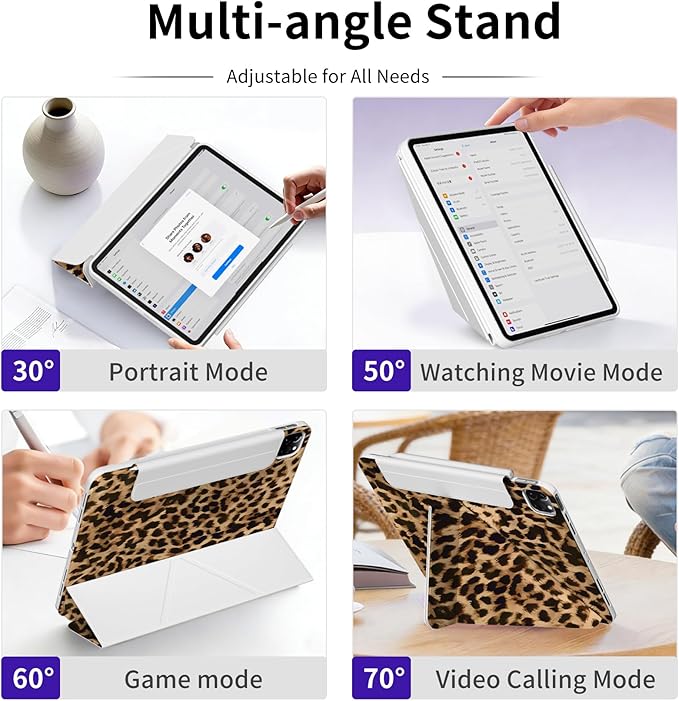 Case for iPad Air 13 Inch M4 (2026)/ M3 (2025)/ M2 (2024), iPad Pro 12.9-inch 6th/5th/4th/3rd Generation Case, Trifold Multi-Angle Stand, Magnetic Flap, Full Protective Cover, Brown Cheetah