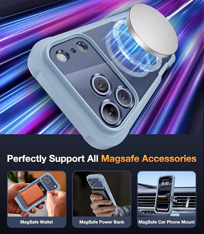 Diaclara Magnetic Designed for iPhone 17 Pro Max Case Full Body Bumper,[Compatible with MagSafe] Military Drop Proof Cover with Built-in Privacy Screen Protector,Blue