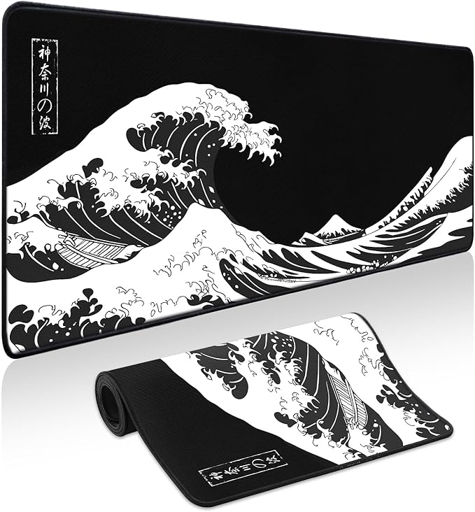 Mouse Pad Gaming - Desk Mat for Keyboard and Mouse - Kanagawa Large Mouse Pads for Desk, Japanese Sea Wave Gaming Mousepad with Non-Slip Base, Desks Pad (31.5" X 11.8") for Game and Office
