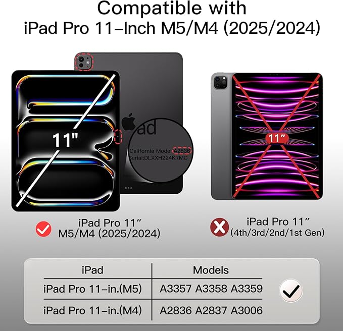 JETech Case for iPad Pro 11-Inch M5/M4 2025/2024 (6th/5th Generation) with Pencil Holder, Clear Transparent Back Shell Slim Stand Shockproof Tablet Cover, Auto Wake/Sleep (Space Gray)