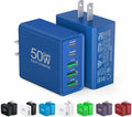 USB C Wall Charger, 50W USB C Charger Block 2-Pack 5-Port PD Fast Charging Blocks,Multiport 2USB C+3USB A Plug,Type C Power Adapter Brick Cube for iPhone 17/16/15/14/13,Samsung,for Switch（Dark Blue）