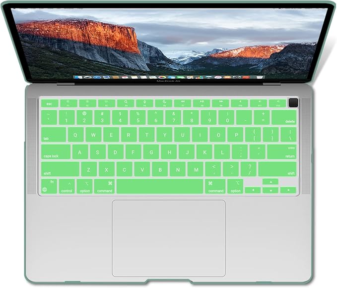 IBENZER Compatible with New MacBook Air 13 inch Case 2022 2021 2020 M1 A2337 A2179 A1932, Plastic Hard Shell Case with Keyboard Cover for Mac Retina Display with Touch ID, Green, MMA-T13GN+1A