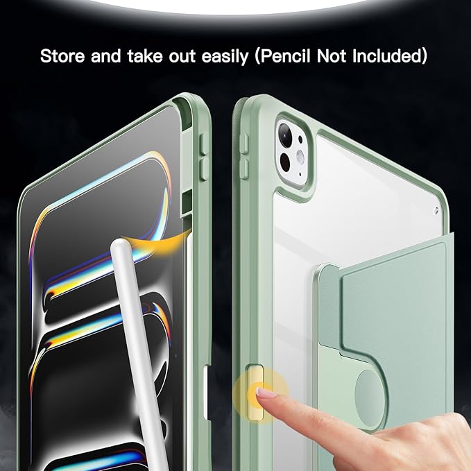 JETech Rotating Case ONLY for iPad Pro 13-Inch M5/M4 (2025/2024) with Pencil Holder, 360 Degree Rotation Protective Stand Cover Clear Back (Mint)
