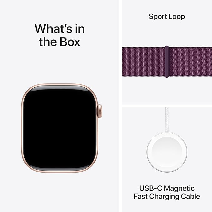 Apple Watch Series 10 [GPS 46mm case] Smartwatch with Rose Gold Aluminum Case with Plum Sport Loop. Fitness Tracker, ECG App, Always-On Retina Display, Carbon Neutral
