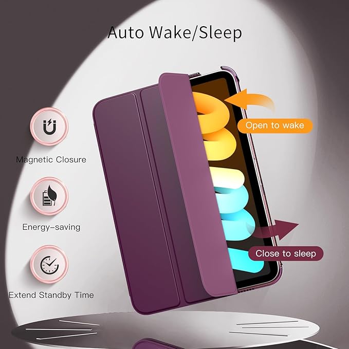 MoKo for iPad mini 7 (A17 Pro) Generation Case 2024, iPad mini 6 Case 2021, 8.3-inch Slim Lightweight Protective Hard Back PC Shell Stand Cover Support Touch ID, Auto Wake/Sleep, Dark Purple
