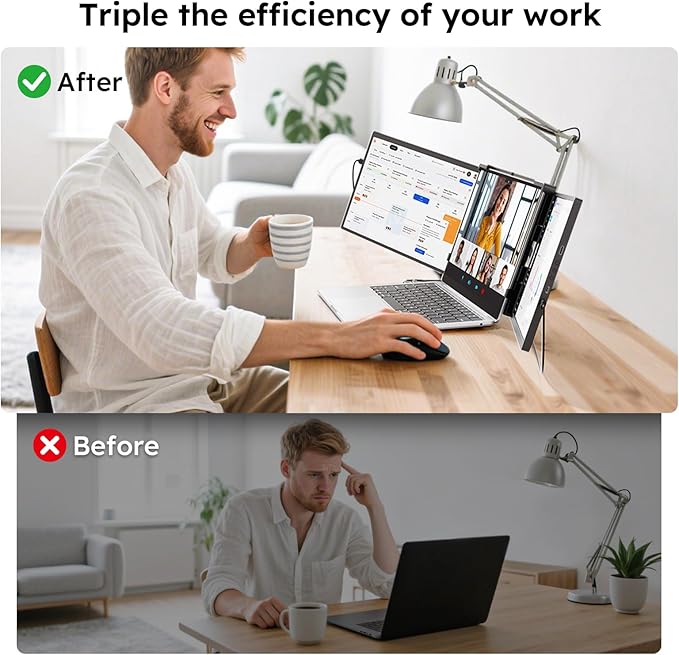 Dopesplay 14.1" Triple Portable Monitor with Case FHD 1920x1200 IPS Laptop Screen Extender Type-C/USB, Plug & Play | Fits 14"-17" Laptops, Compatible with Mac/Windows/Chrome/Switch