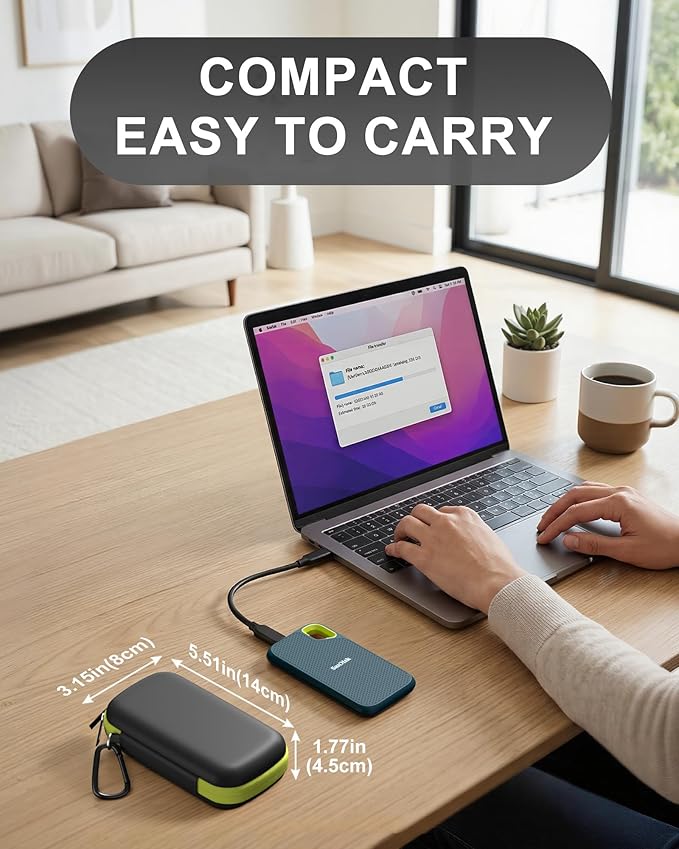 ProCase Hard Carrying Case for SanDisk Extreme/SanDisk Extreme Pro Portable External SSD, 500GB 1TB 2TB 4TB 8TB USB-C Solid State Drive, EVA Shockproof Travel Case with 2 SD Card Slots -GreenBlack
