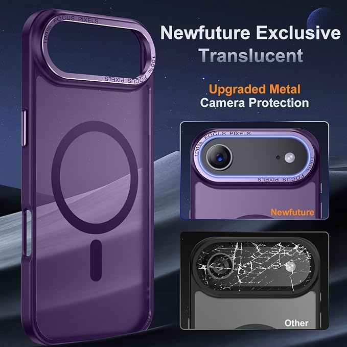 Newfuture Magnetic for iPhone Air Case [Compatible with Magsafe] [Military Grade Drop Protection] Translucent Matte Anti-Scratch Shockproof Protective Phone Cover 6.5 Inch, Deep Purple