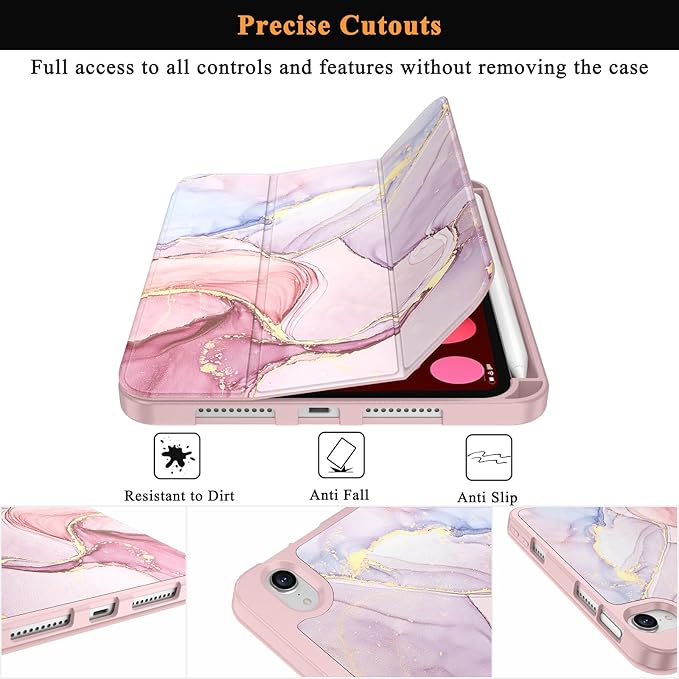 Soke Case for iPad mini 7(A17 Pro) 2024/iPad Mini 6 2021 8.3 inch with Pencil Holder-[Pencil Charging + Auto Wake/Sleep], Soft TPU Back Cover for iPad mini 7th/6th Generation(Dreamy Marble)