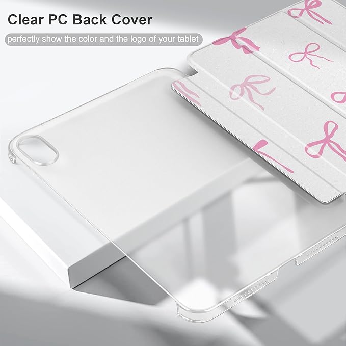 DONGKE for iPad mini 7 (A17 Pro) 2024 & iPad mini 6 2021 8.3 Inch, Slim Foldable Stand Hard PC Translucent Back Shell Smart Cover for iPad mini 7th/6th Generation [Auto Wake/Sleep] - Pink Bows