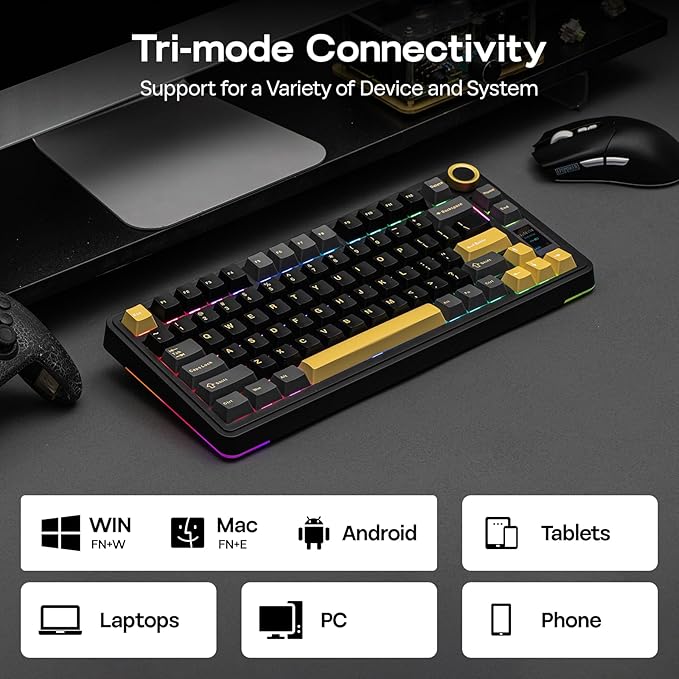 EPOMAKER X Aula EA75 MAX Wireless Gaming Keyboard with Screen & Knob, 5000mAh, Hot-Swap, Lubed Switches, RGB Backlit, Creamy Gasket, 75% Mechanical Keyboard (Black, Silent Cotton Candy Switch)