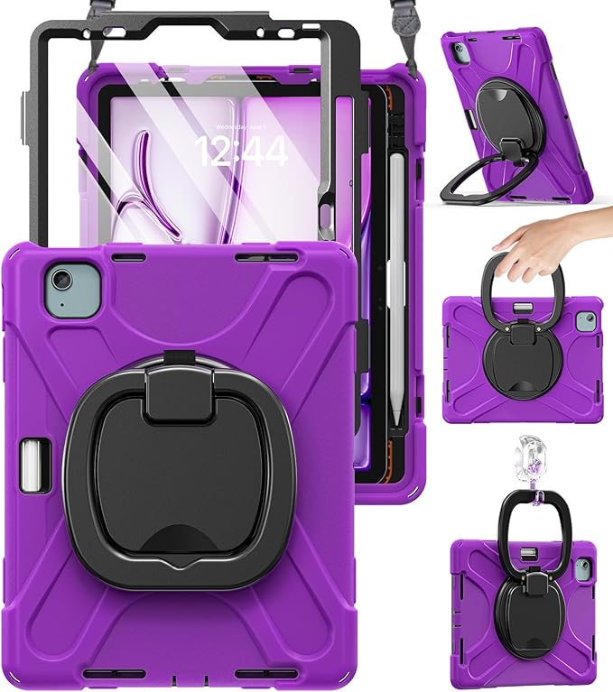 BRAECN for iPad Air 11 Inch M4 Case 2026 M3 2025/M2 2024, iPad Air 10.9" 5th/4th Gen, iPad Pro 11” 4th/3rd/2nd/1st Kids Cover with Screen Protector, Pencil Holder, Shoulder Strap, Handle & Kickstand
